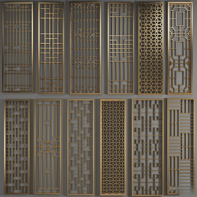  新中式金属屏风3D模型